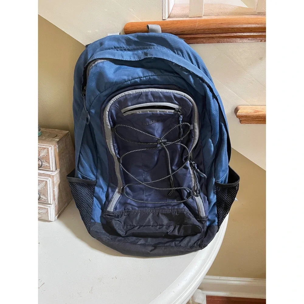 LL Bean Laptop Pack Backpack Blue Black High School College Travel Hiking Bag